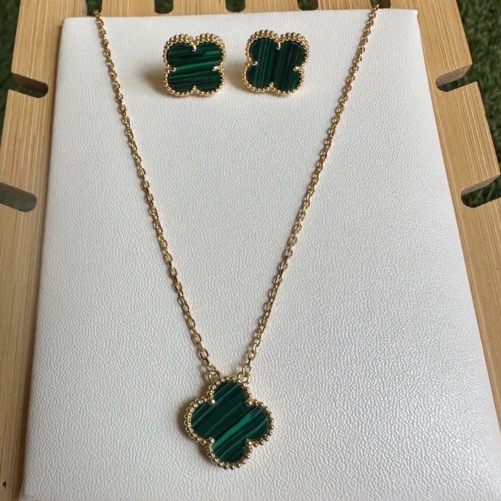 Green Clover Jewelry Set 18k Gold Plated